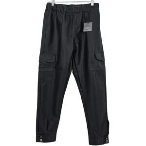 Tagoo Womans size M faux Leather High Waist Cargo Jogger Black Pull-On Pants NEW